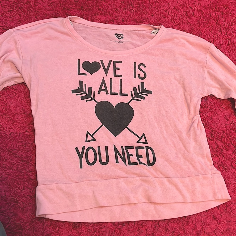 modern lux, pink long sleeve shirt, a large but fits like a medium